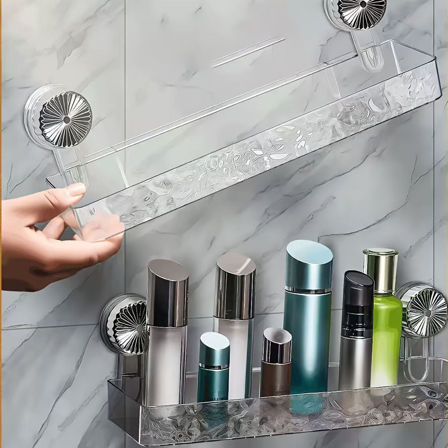 Beauty Makeup Vanity Set - ชุด 2 ชิ้น ชั้นวางของติดผนังแบบดูดติดผนังลายคลื่นน้ำ, ที่เก็บเครื่องสำอางแบบโปร่งระบายน้ำเร็ว, อุปกรณ์เสริมในห้องน้ำแบบกันน้ำไม่ต้องเจาะ,