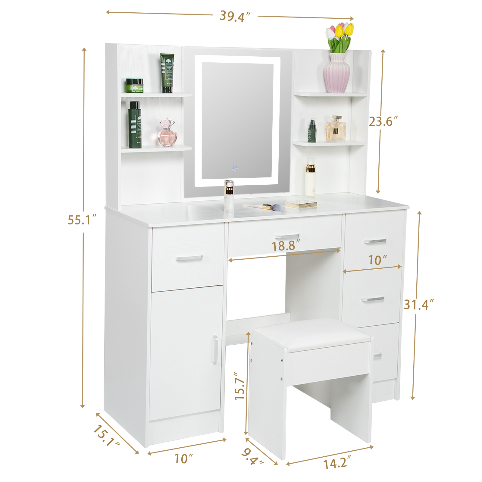 ชุดโต๊ะเครื่องแป้งพร้อมไฟ LED, - Beauty Makeup Vanity Set บทวิจารณ์และราคา